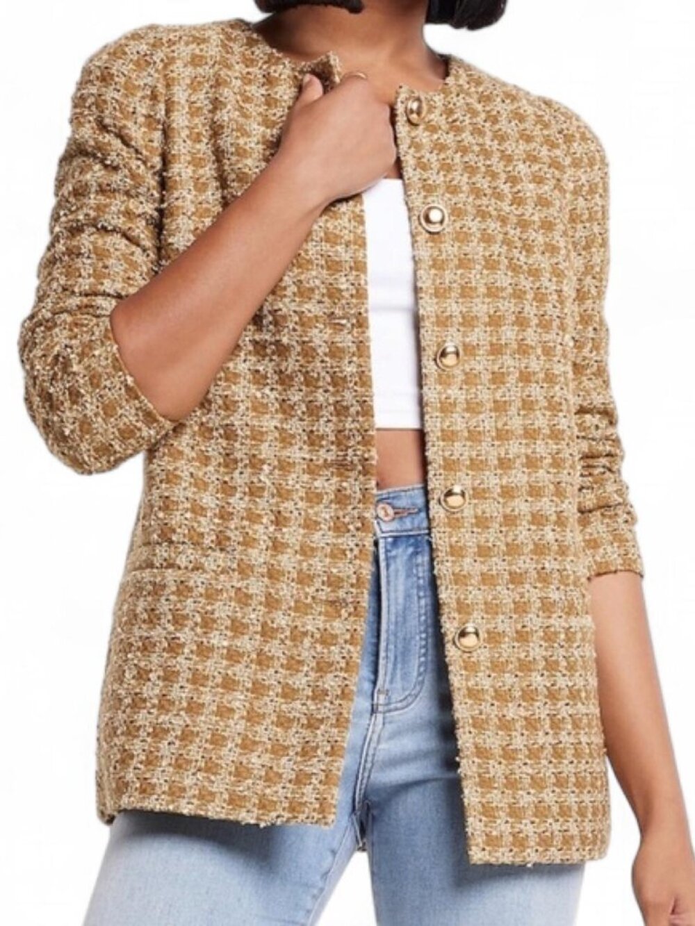 Express Metallic Gold Tweed Jacket